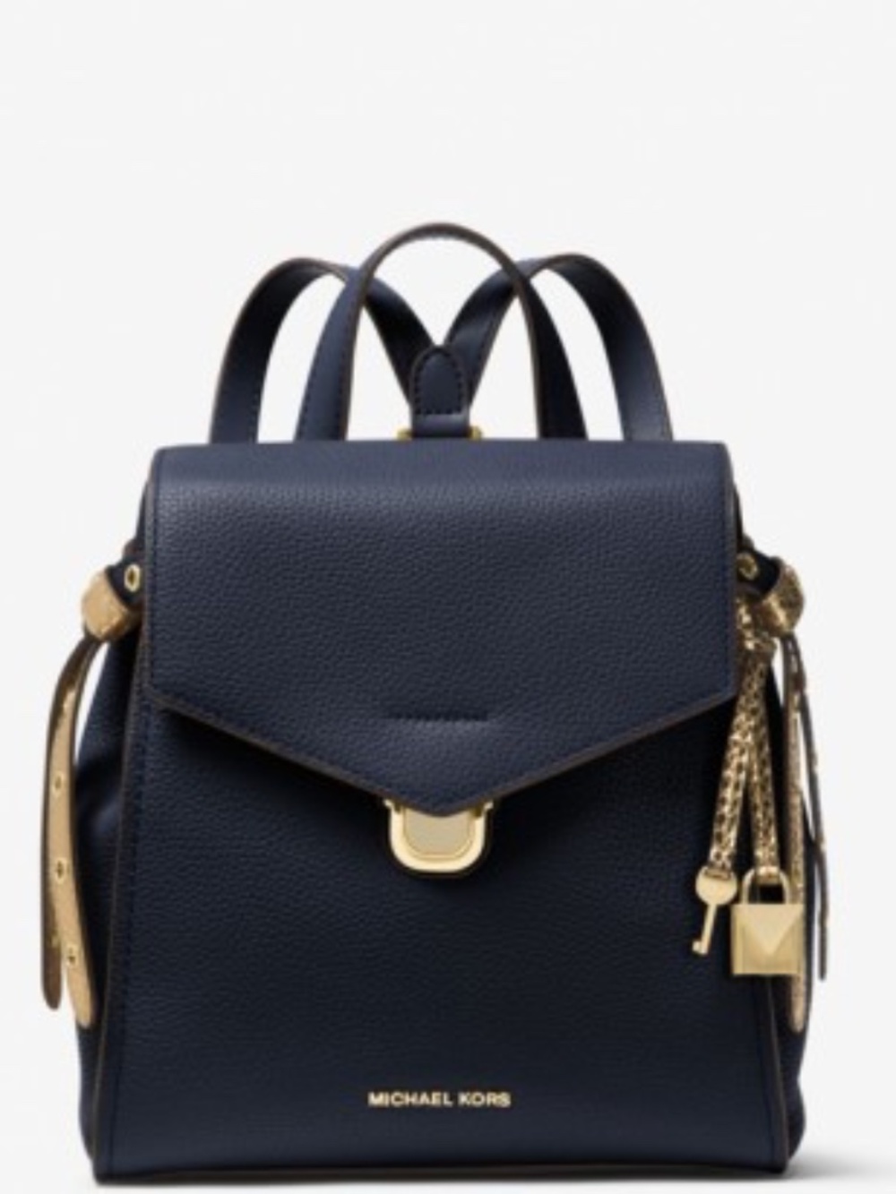 MICHAEL KORS Bristol Small Leather Navy Backpack with Gold Hardware